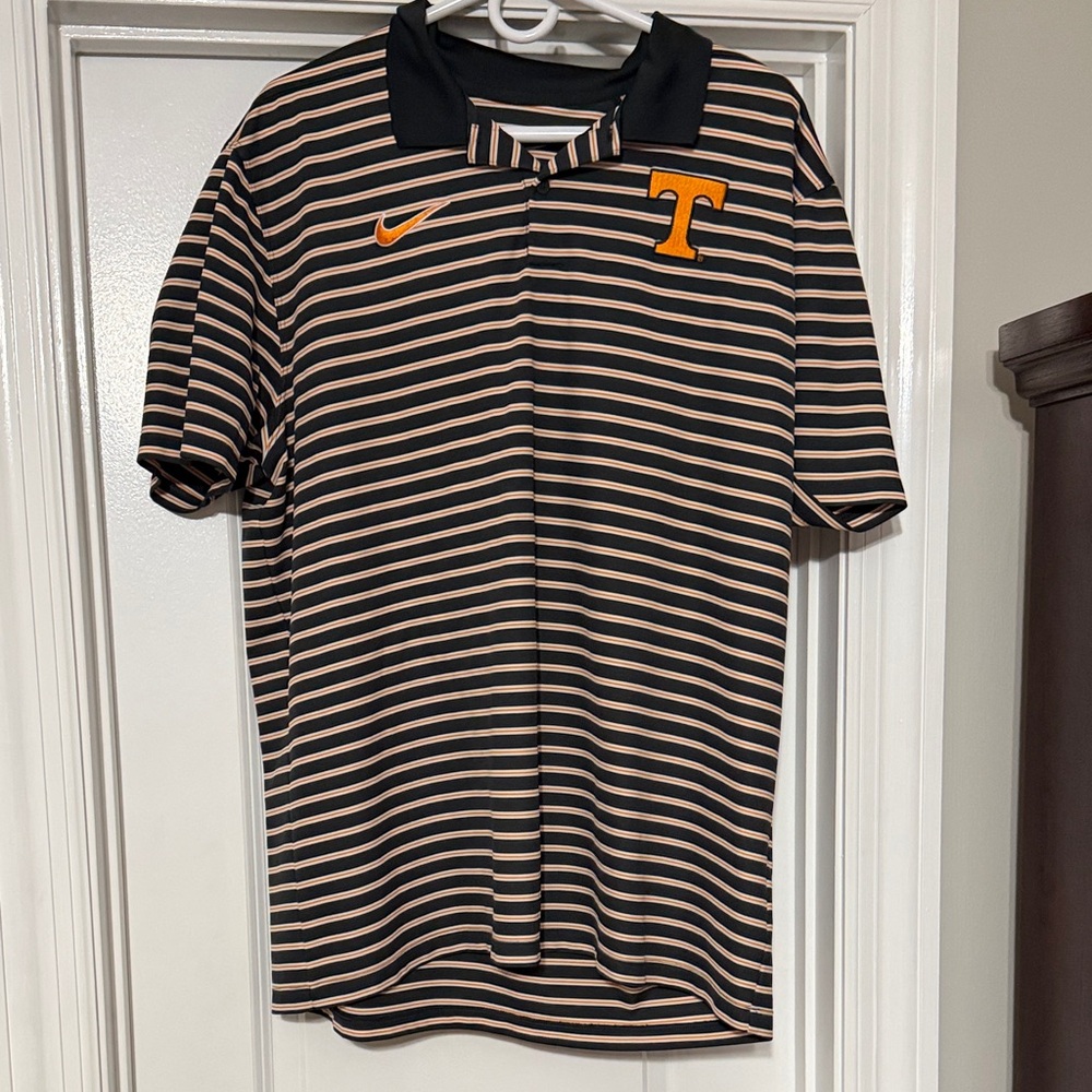 Nike Men's Black and Orange Striped Polo
